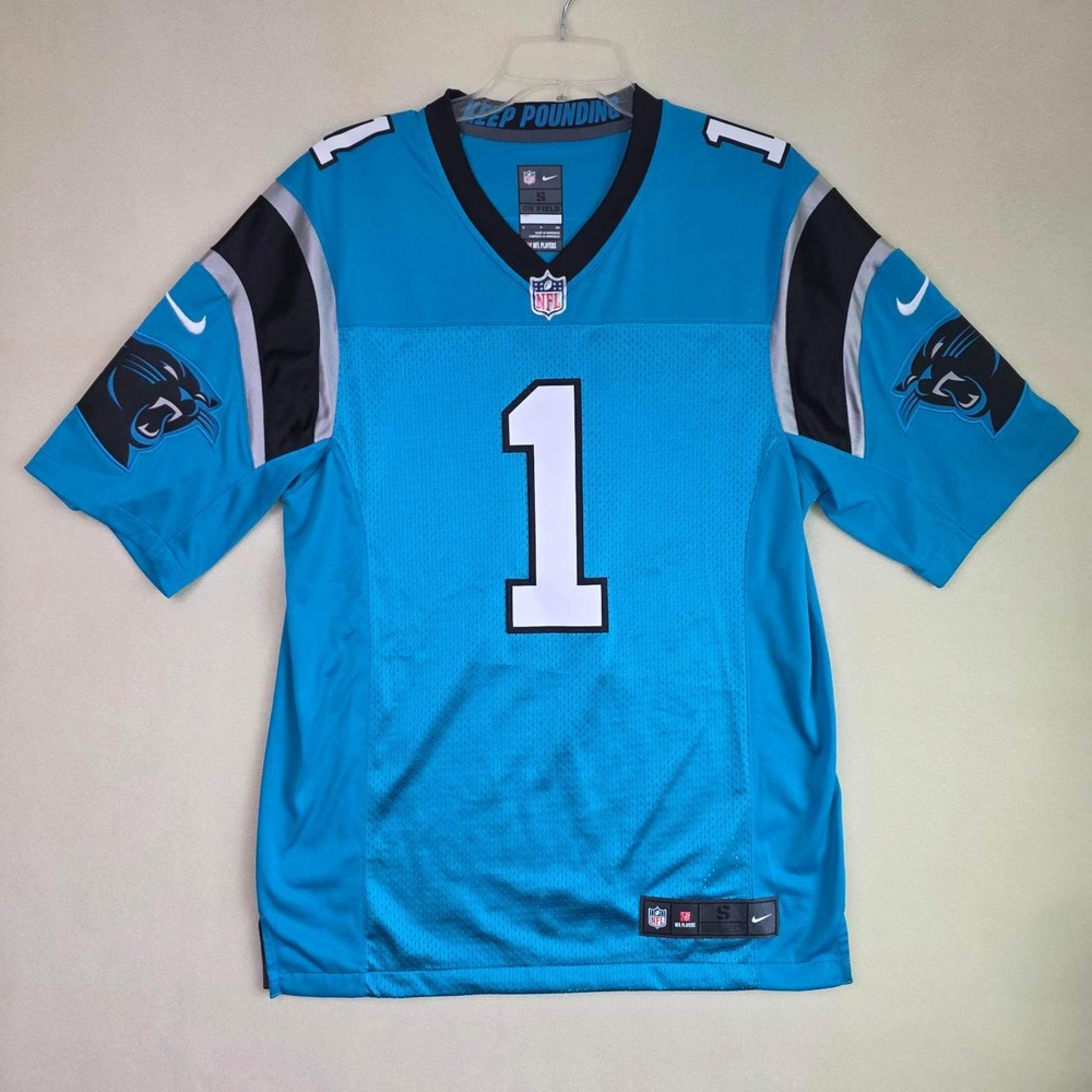 Nike Carolina Panthers Cam Newton 1 NFL Jersey Men's S Small Blue White On Field